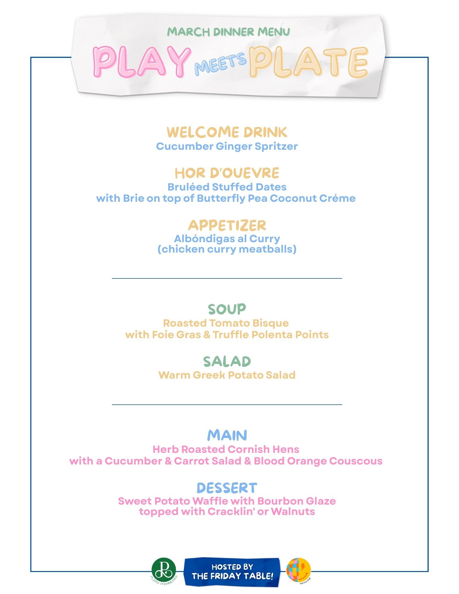 The Friday Table March 2026 Menu